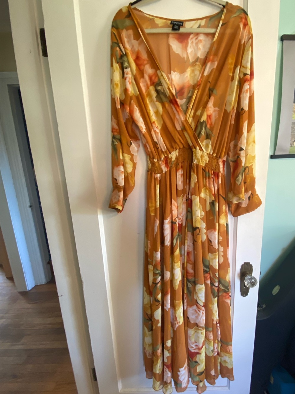Enfocus Studio Mustard Floral Wrap Maxi Dress